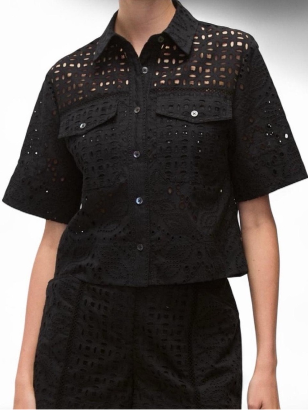 Veronica Beard Spruce 100% Cotton Eyelet Button-Up Shirt